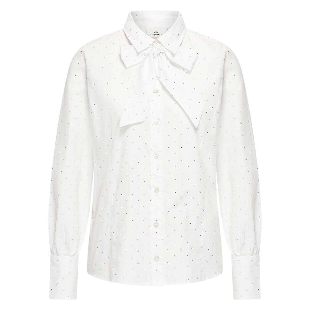HV Society blouse wit met strikkraag en fijn stippenmotief voor dames