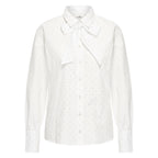 HV Society blouse wit met strikkraag en fijn stippenmotief voor dames