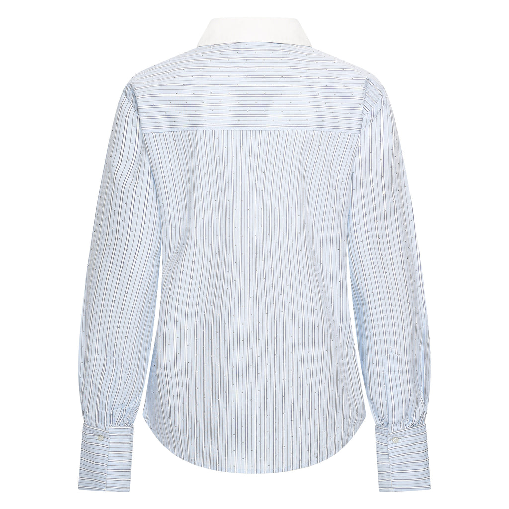HV Society blouse lichtblauw met fijne streep en witte kraag voor dames