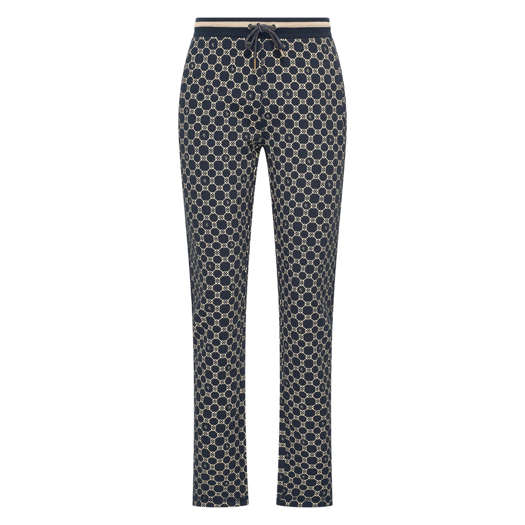 HV Society broek donkerblauw met grafische print en elastische tailleband voor dames