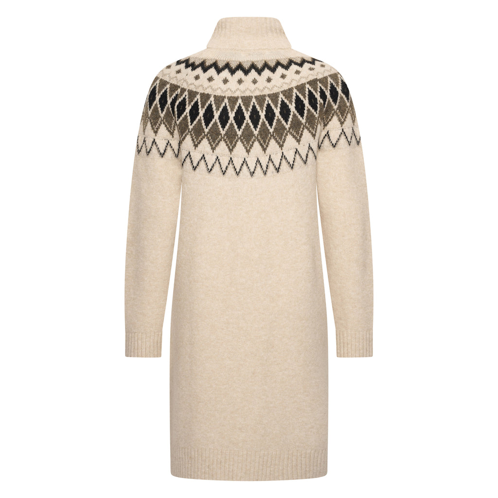 HV Society jurk ecru gebreid met jacquardmotief en halve rits voor dames