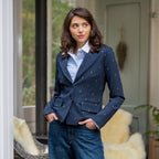 HV Society blazer donkerblauw met krijtstreep en roze voering voor dames