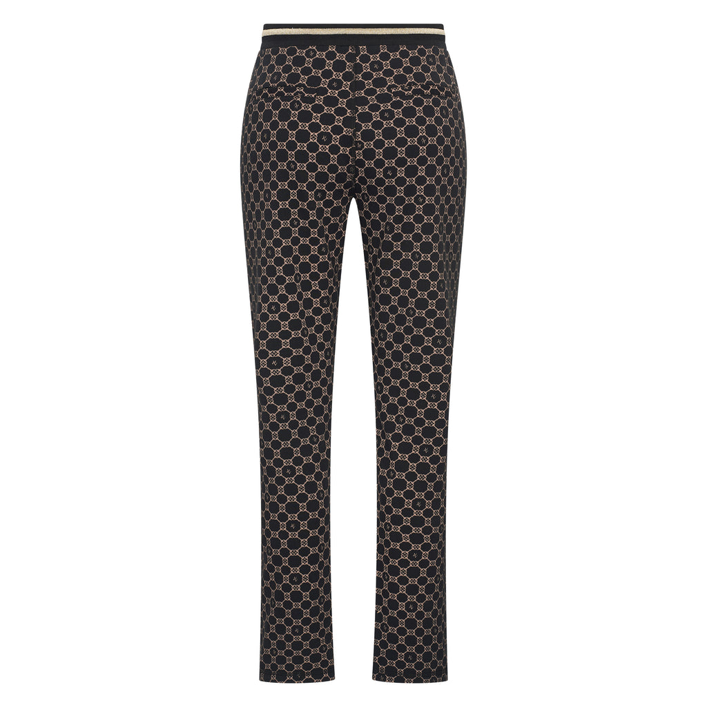 HV Society broek zwart met monogramprint en elastische taille voor dames