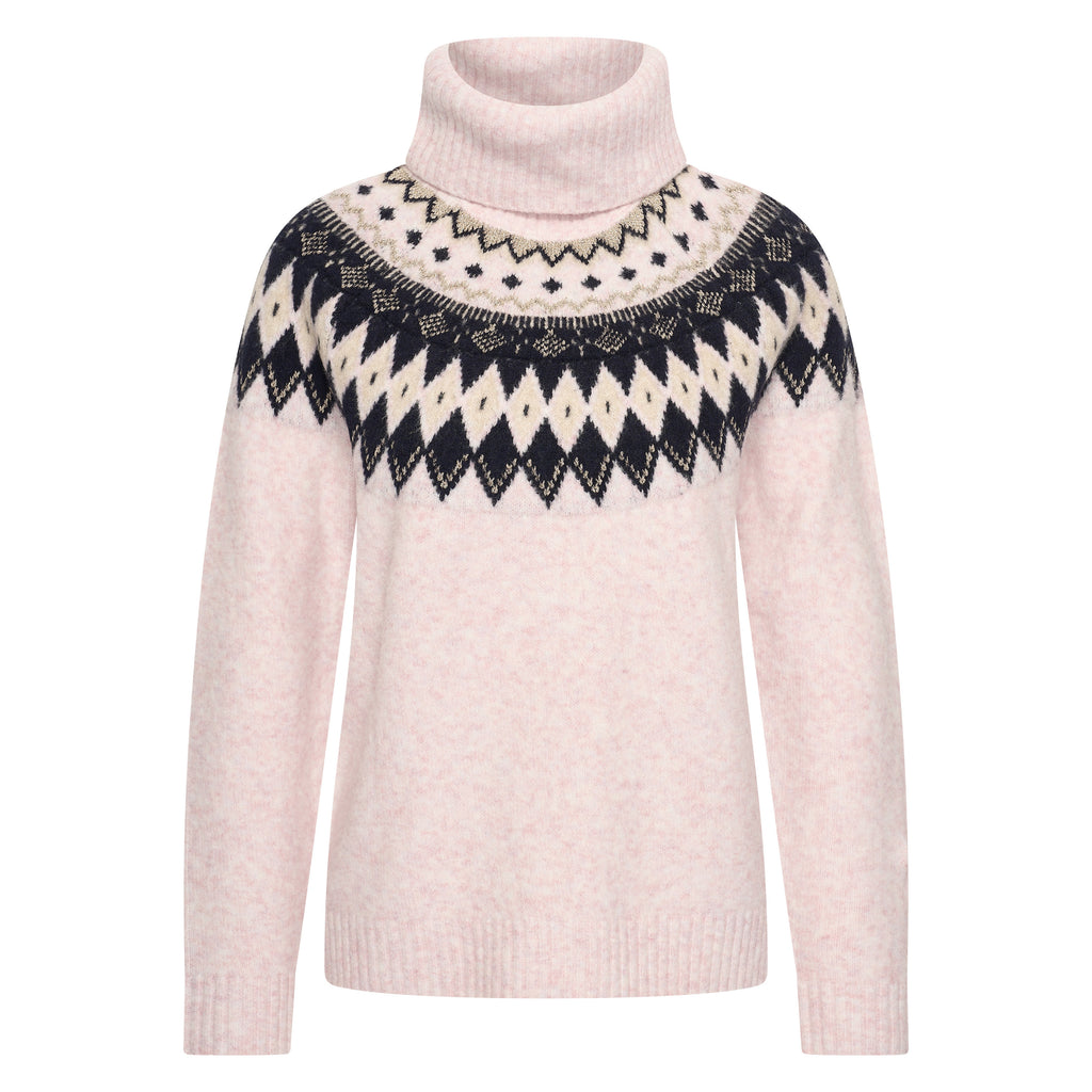 HV Society trui lichtroze met col en Noors jacquardmotief voor dames