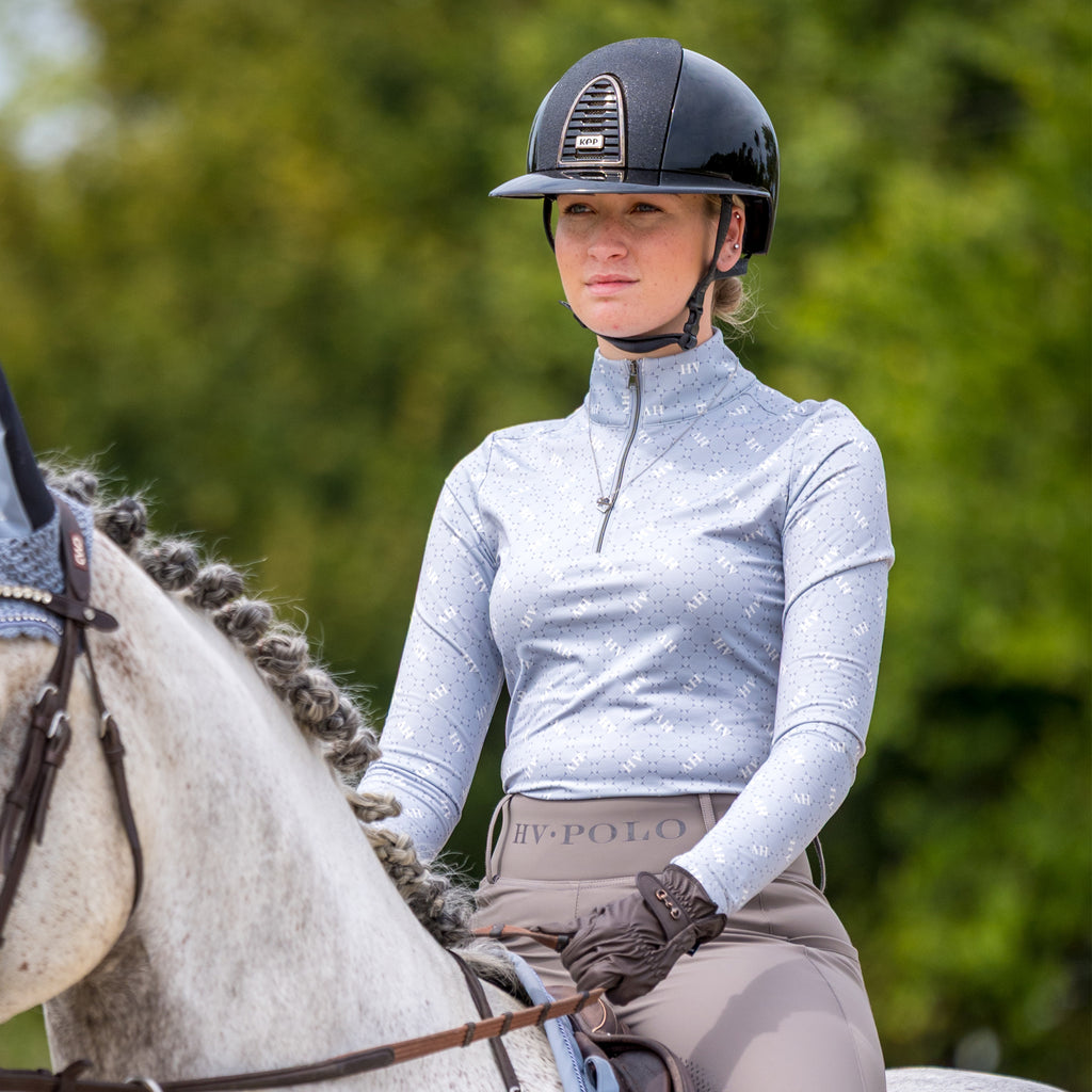 HV Society top lichtblauw met halve rits en allover print voor dames