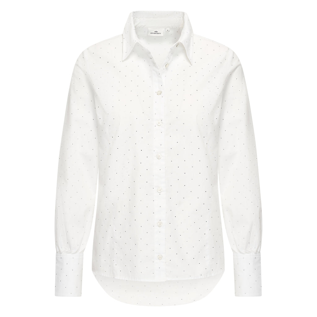 HV Society blouse wit met strikkraag en fijn stippenmotief voor dames