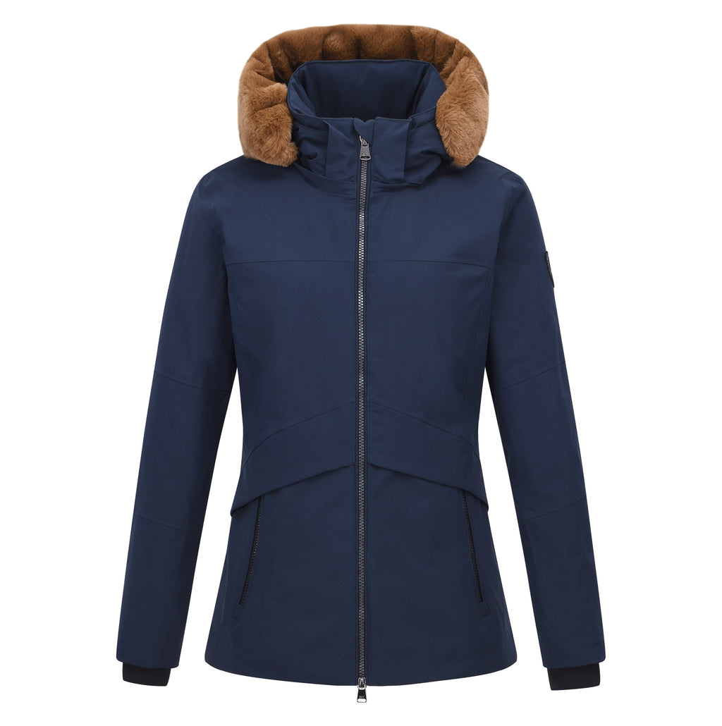 HV Society jas donkerblauw met capuchon met imitatiebont voor dames