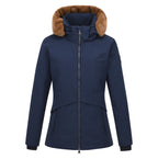 HV Society jas donkerblauw met capuchon met imitatiebont voor dames