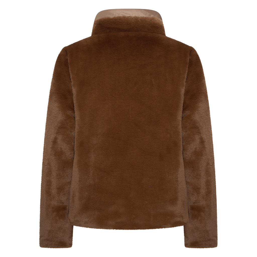 HV Society jas beige omkeerbaar gewatteerd en met bruine imitatiebont voor dames