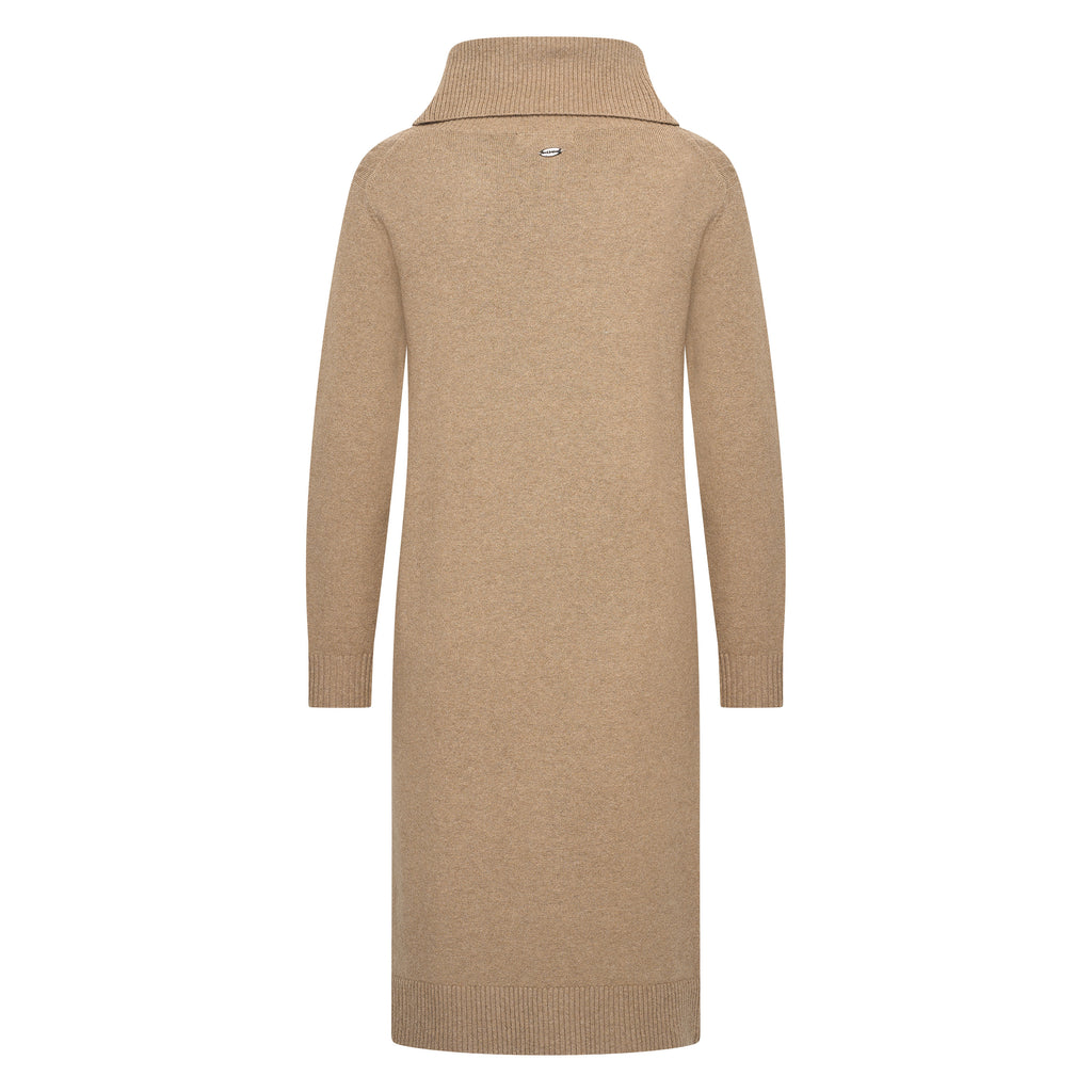 HV Society jurk beige gebreid met brede col voor dames