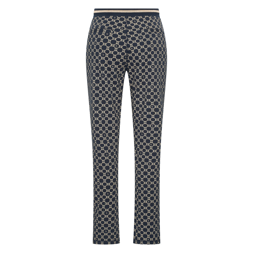 HV Society broek donkerblauw met grafische print en elastische tailleband voor dames