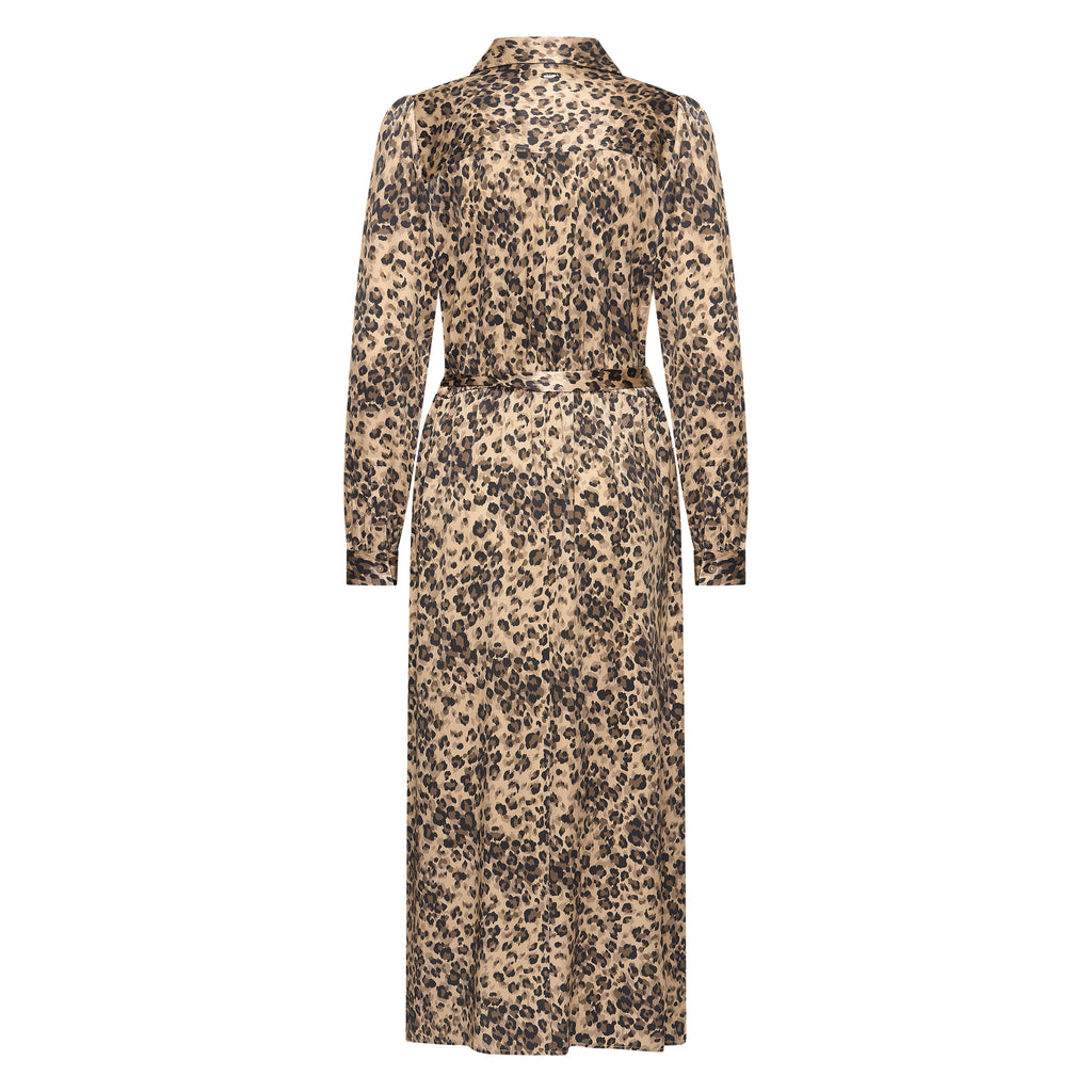 HV Society jurk champagne met luipaardprint en strikceintuur voor dames