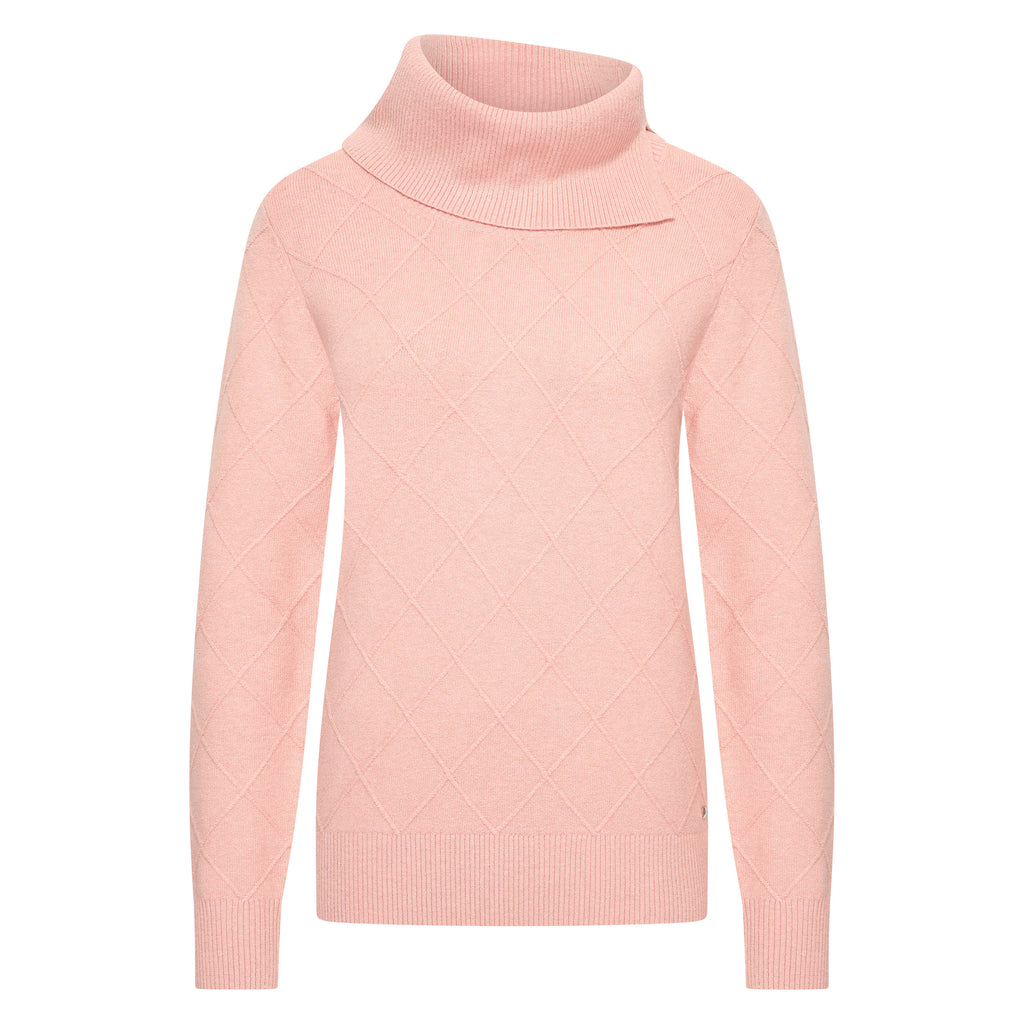 HV Society trui roze met brede col en ruitpatroon voor dames