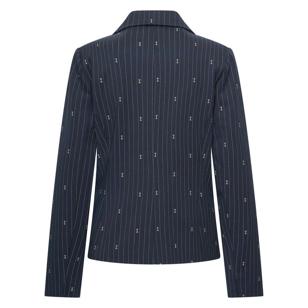 HV Society blazer donkerblauw met krijtstreep en roze voering voor dames
