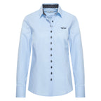 HV Society blouse lichtblauw met contrastknopen en geborduurd logo voor dames