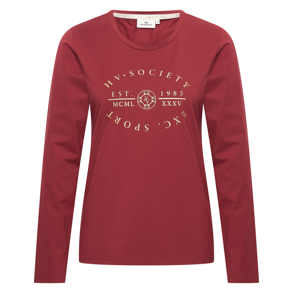 HV Society top bordeaux met lange mouwen en goudkleurige logoprint voor dames