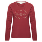 HV Society top bordeaux met lange mouwen en goudkleurige logoprint voor dames