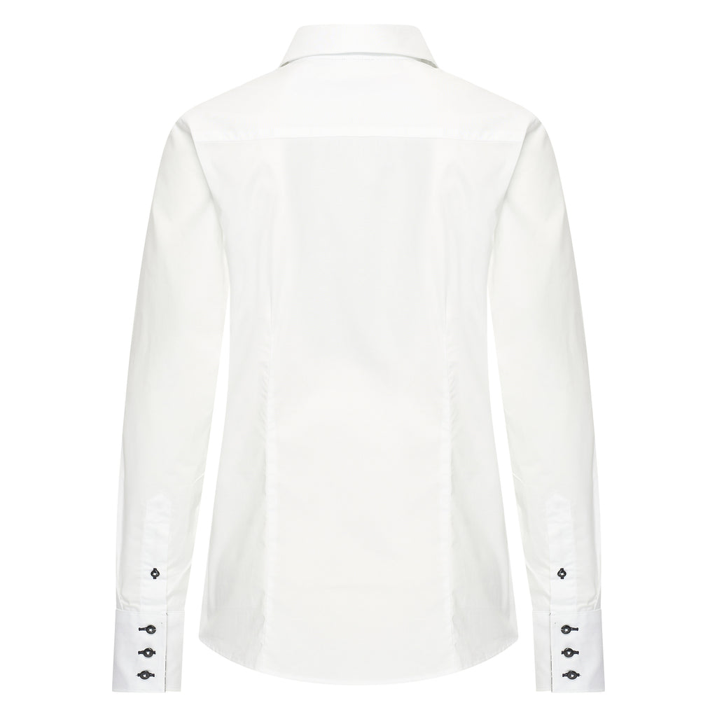 HV Society blouse wit met donkerblauwe contrastdetails en logo voor dames