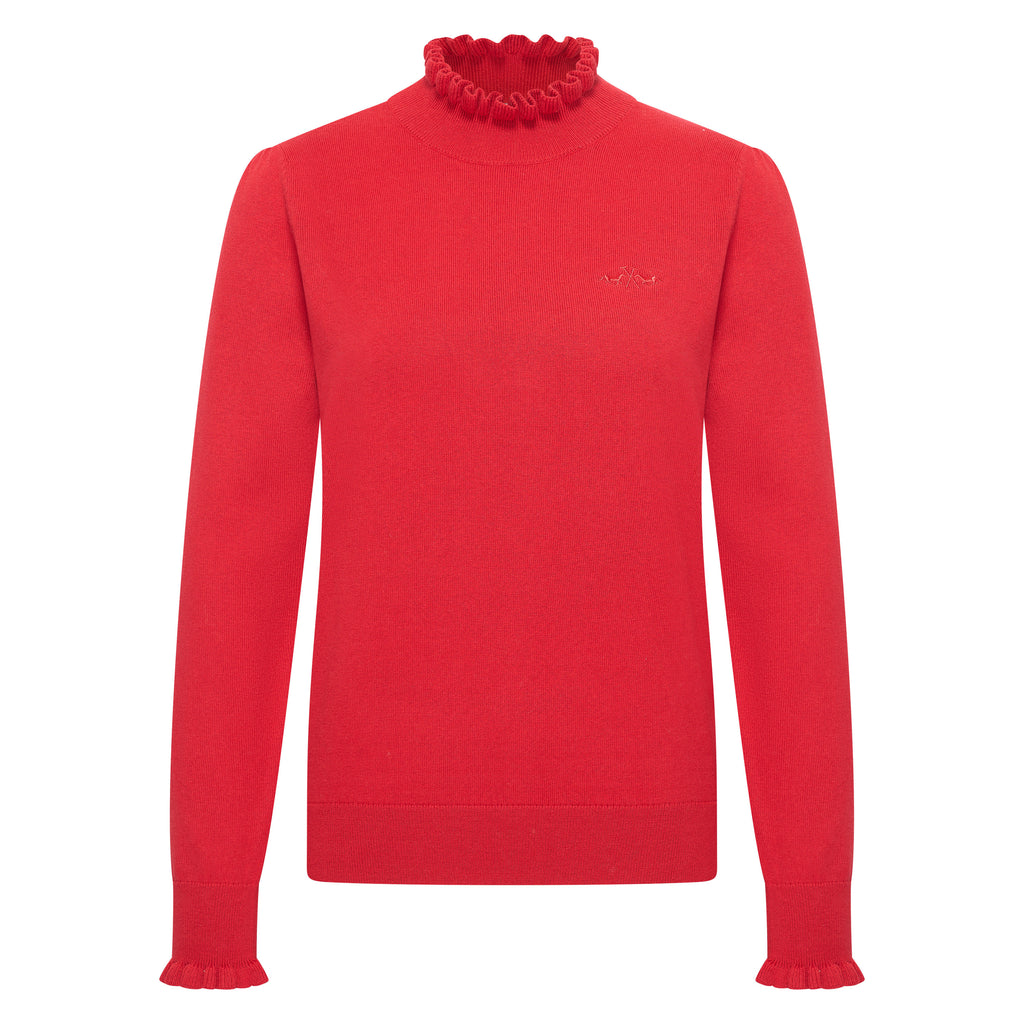HV Society trui rood met ruchekraag en ruchemouwen voor dames