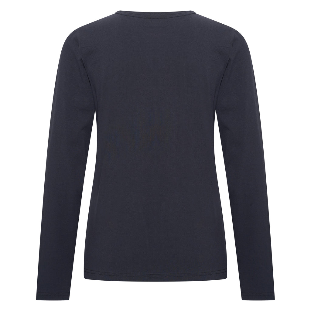 HV Society top donkerblauw met lange mouwen en goudkleurige logoprint voor dames
