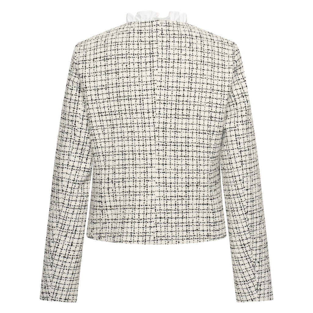 HV Society jas ecru in tweed met zwarte ruit en ruchekraagje voor dames