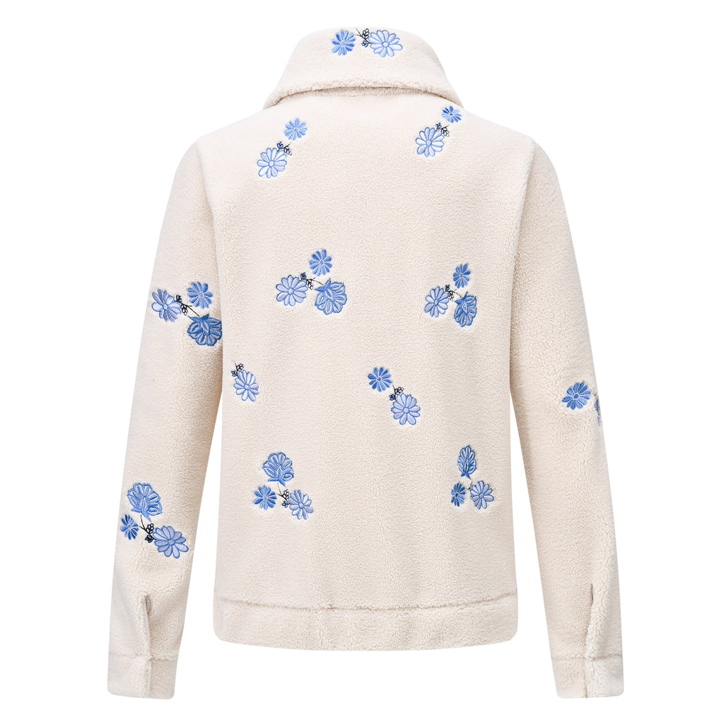 HV Society vest ecru met blauwe bloemenborduursels voor dames