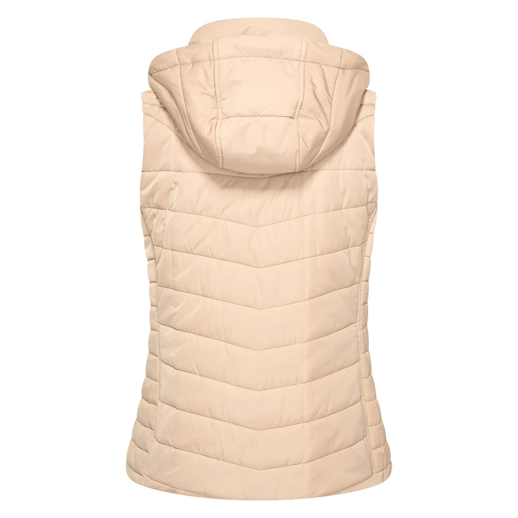 HV Society bodywarmer champagne met capuchon en zwarte contrastlinten voor dames
