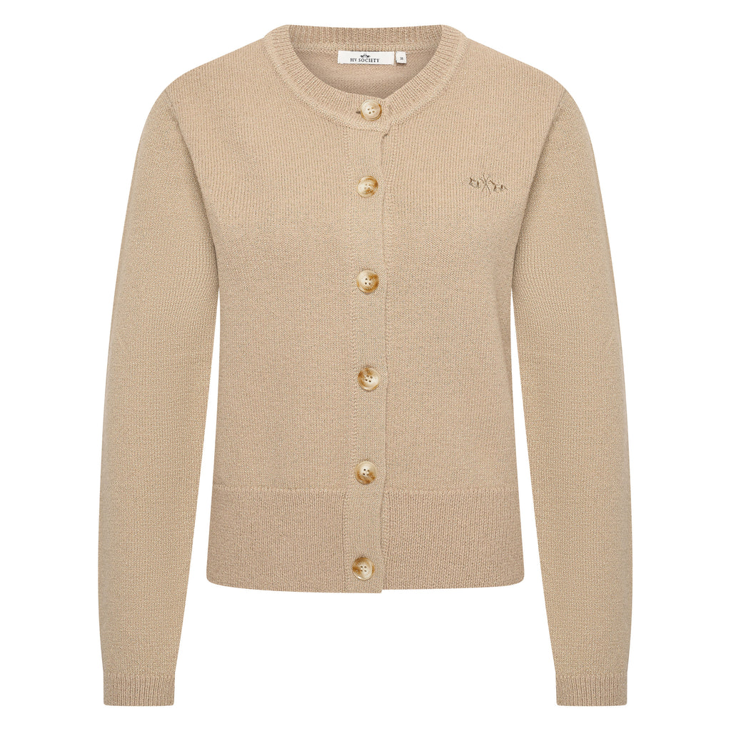 HV Society vest camel gebreid met goudkleurige knopen en ronde hals voor dames