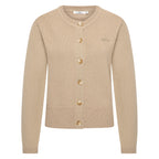 HV Society vest camel gebreid met goudkleurige knopen en ronde hals voor dames