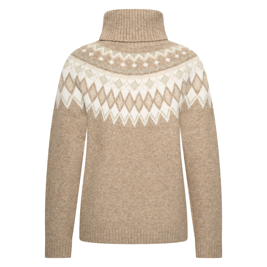 HV Society trui beige met col en jacquardpas in ecru voor dames