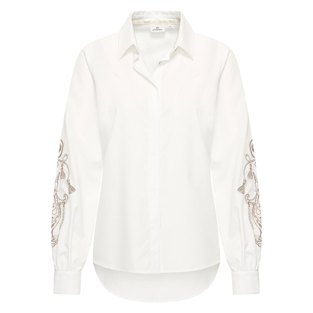 HV Society blouse ecru met geborduurde mouwen voor dames
