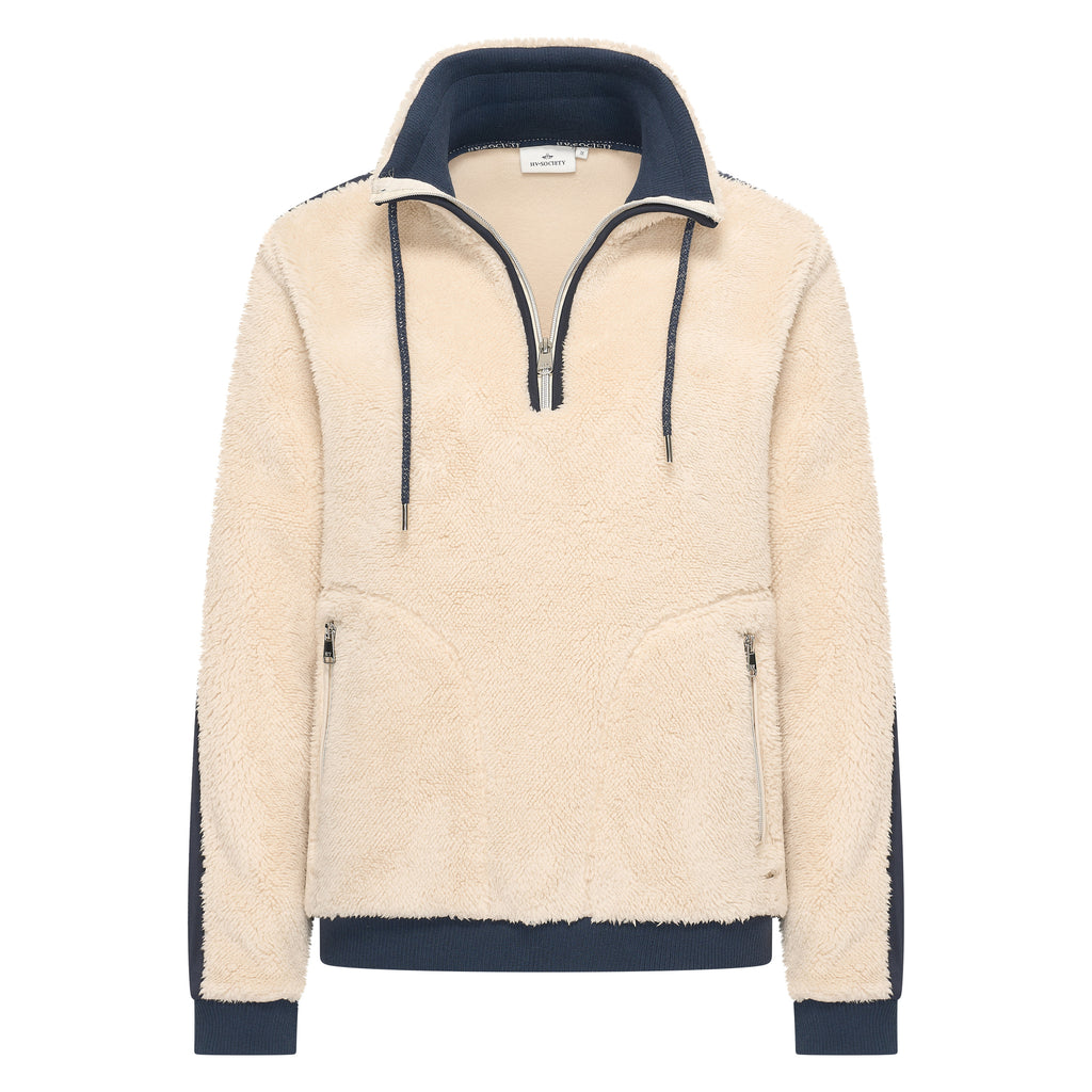 HV Society trui ecru met teddystof en donkerblauwe accenten voor dames
