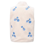 HV Society vest ecru mouwloos in teddystof met geborduurde bloemen voor dames