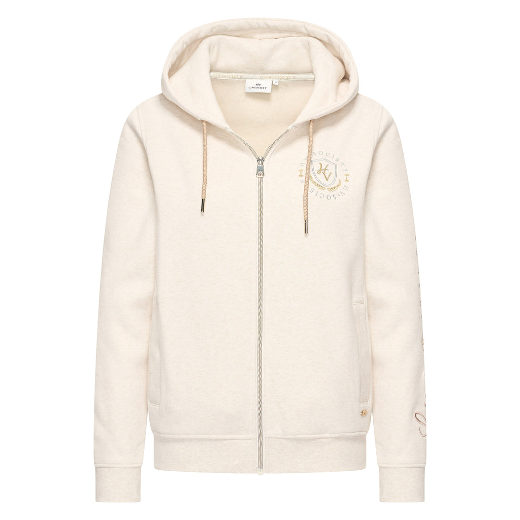 HV Society vest ecru met kap, rits en geborduurd logo voor dames