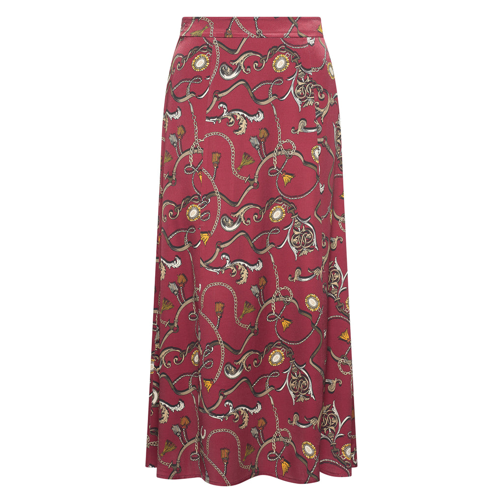 HV Society rok bordeaux met kettingprint en midilengte voor dames