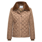 HV Society jas camel gestept met bruine kraag in imitatiebont voor dames