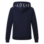 HV Society vest donkerblauw met kap, rits en logoprint voor dames