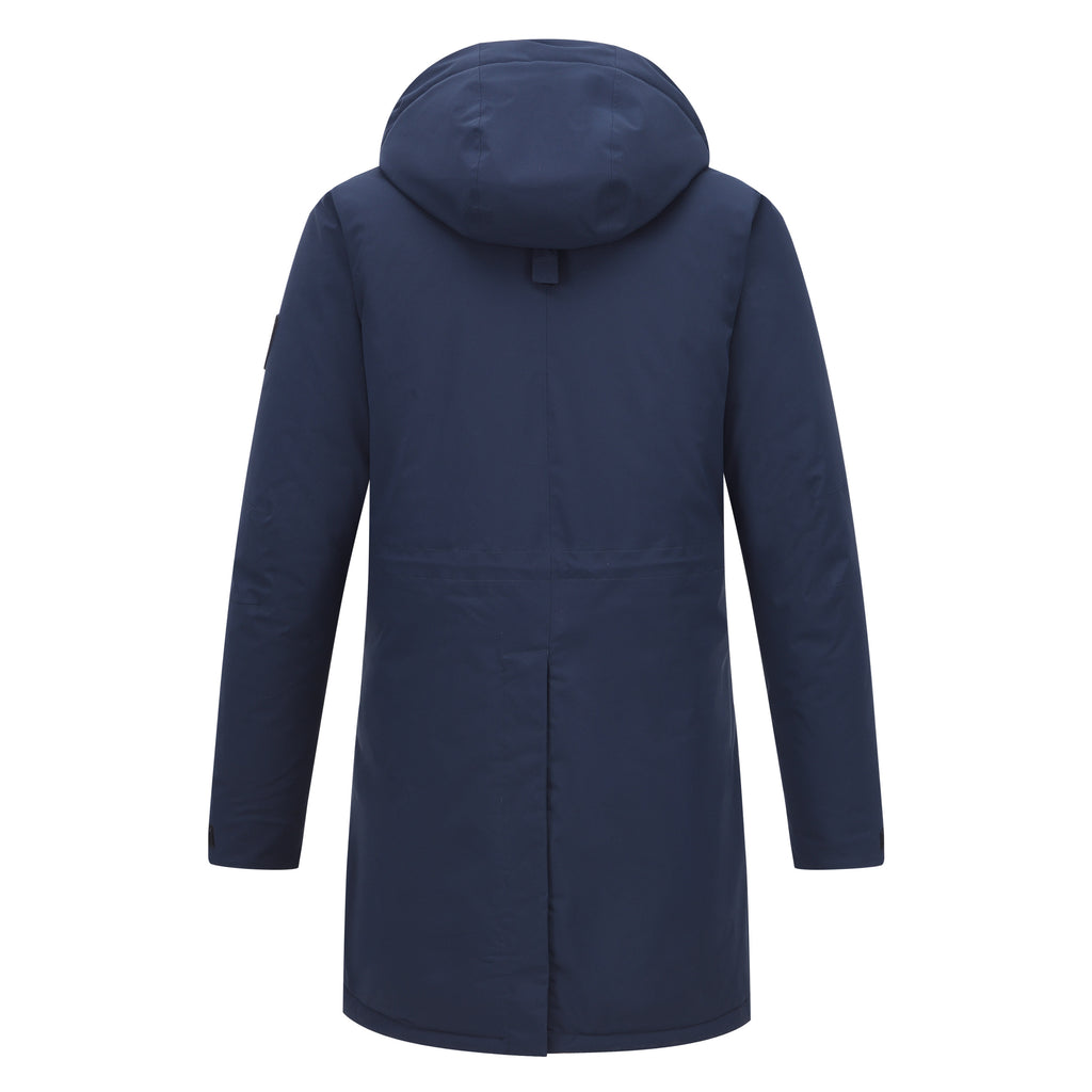 HV Society jas donkerblauw halflang met kap en gewatteerd inzetstuk voor dames