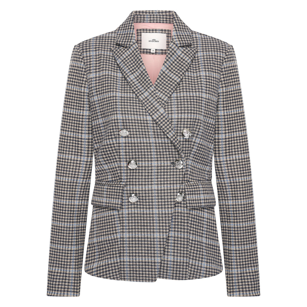 HV Society blazer grijs met pied-de-poule ruit en dubbele knoopsluiting voor dames