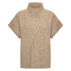 HV Society vest beige mouwloos gebreid met col en ruitstructuur voor dames