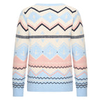 HV Society trui lichtblauw met zigzag jacquard in ecru en roze voor dames