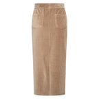 HV Society rok beige in ribfluweel met split en achterzakken voor dames