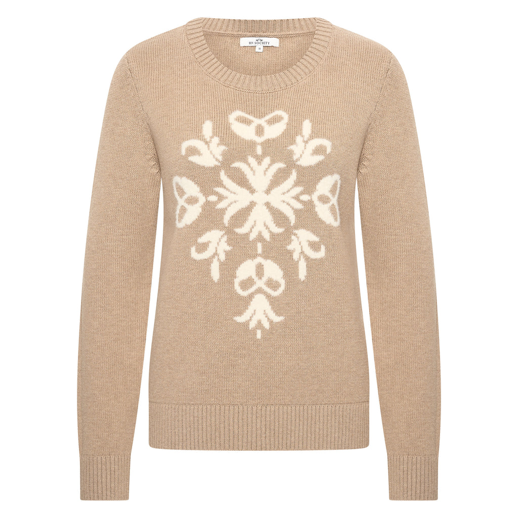 HV Society trui beige met ronde hals en ecru ornamentmotief voor dames