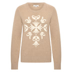 HV Society trui beige met ronde hals en ecru ornamentmotief voor dames
