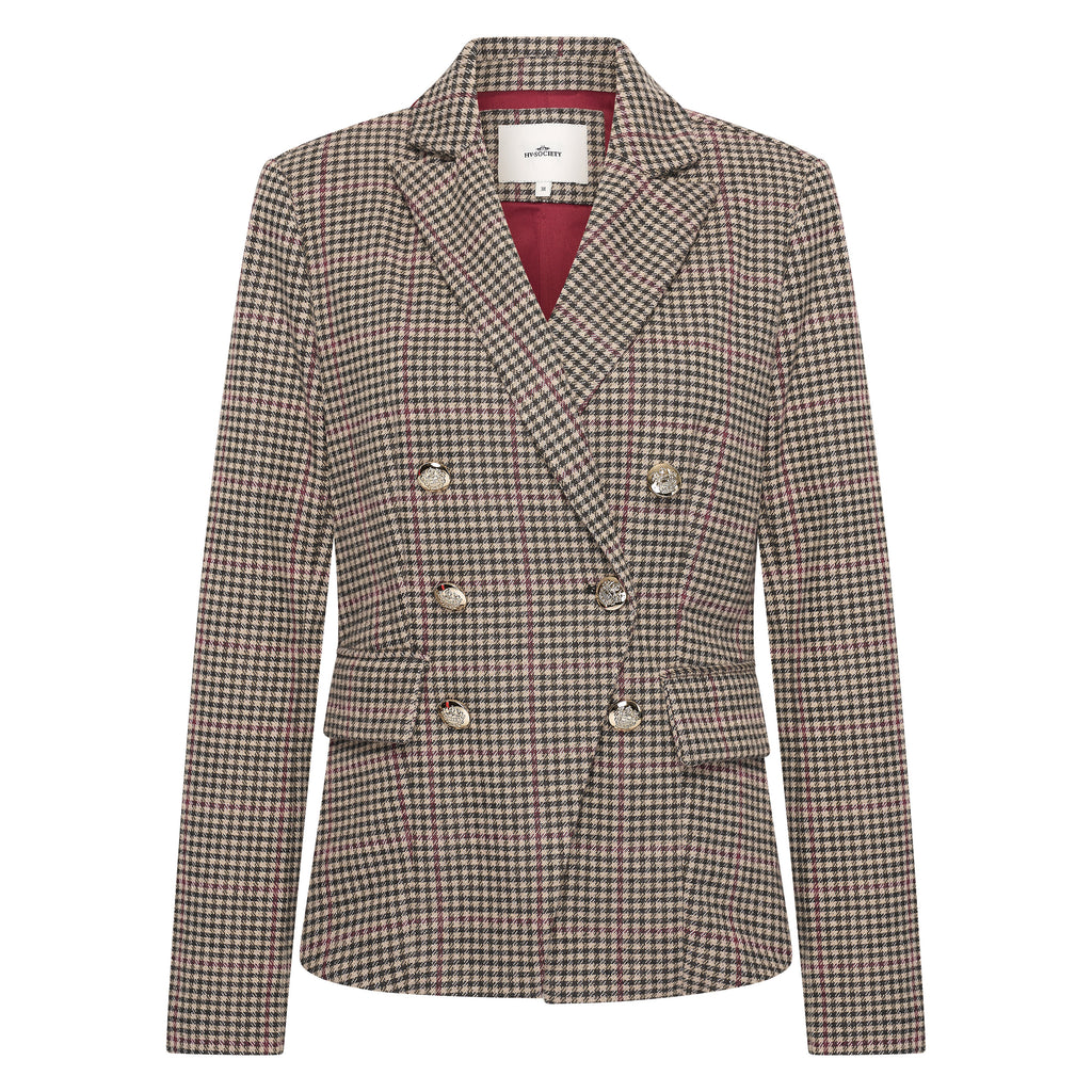 HV Society blazer bruin met pied-de-poule en dubbele knopenrij voor dames