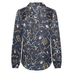 HV Society blouse donkerblauw met kettingprint en ballonmouwen voor dames