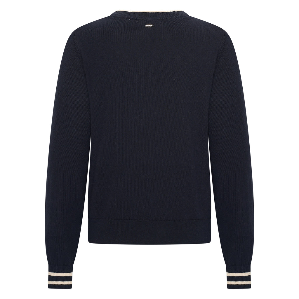 HV Society trui donkerblauw met ecru ruitmotief en ronde hals voor dames