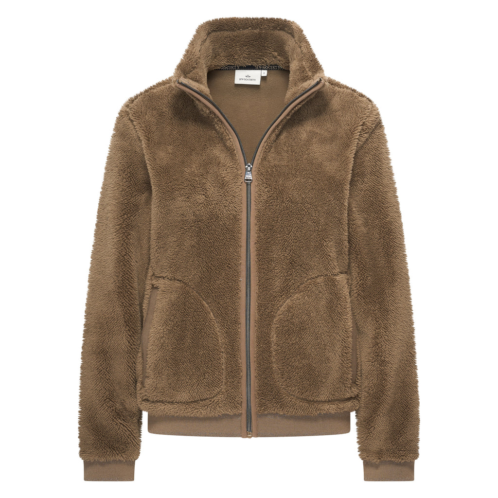 HV Society vest taupe in teddy met rits en opstaande kraag voor dames