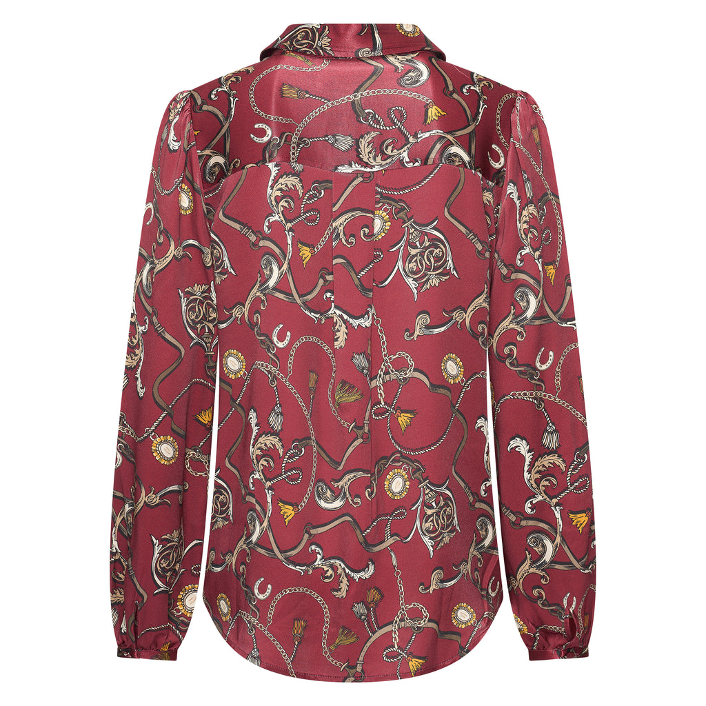HV Society blouse bordeaux met kettingprint en ballonmouwen voor dames