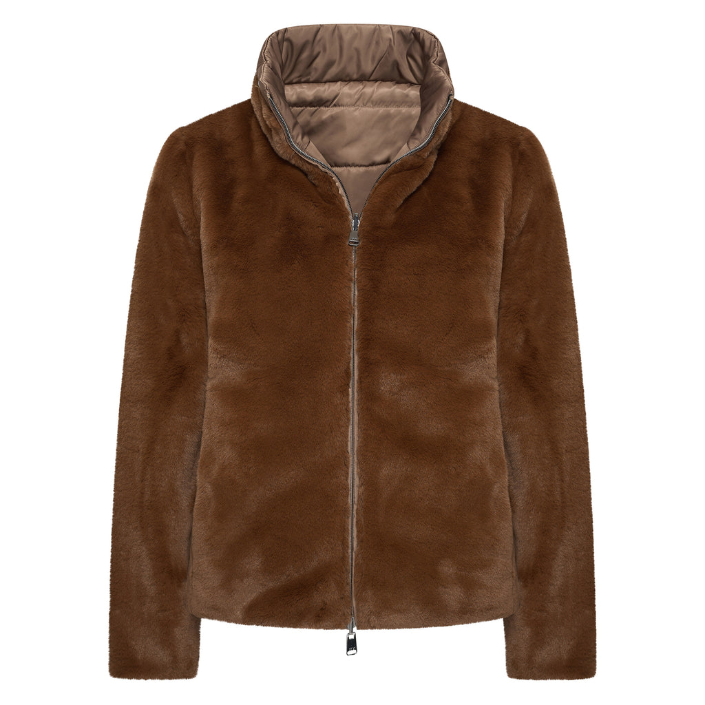 HV Society jas beige omkeerbaar gewatteerd en met bruine imitatiebont voor dames
